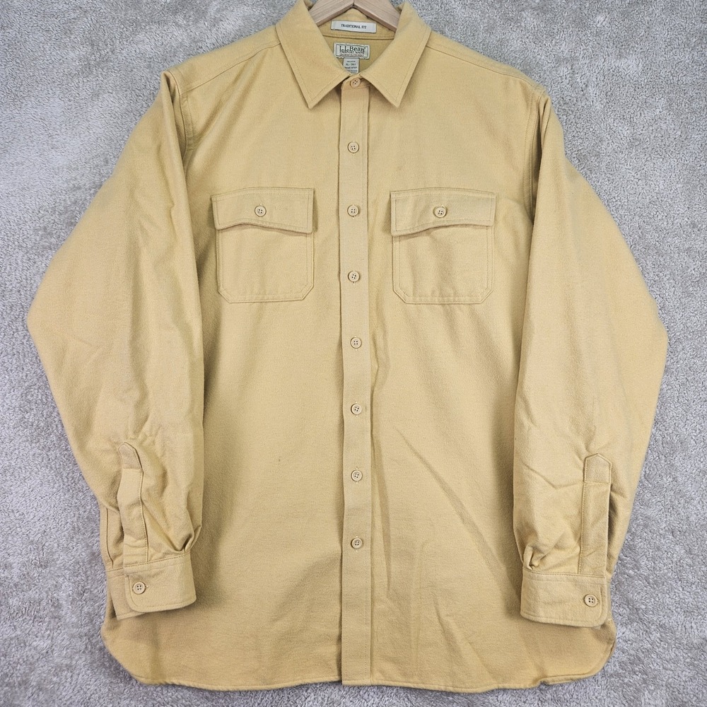 Vintage L.L. Bean Men's XL Tall Chamois Shirt Yellow Overshirt Long Sleeve XLT